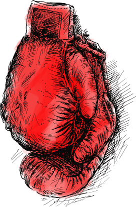 Guante de boxeo rojo, ilustración detallada que destaca la textura y forma del equipo deportivo, simbolizando el boxeo y la competencia atlética.