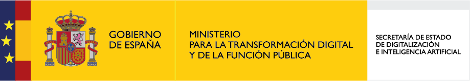 Logo del Gobierno de España, incluyendo el Ministerio para la Transformación Digital y de la Función Pública, y la Secretaría de Estado de Digitalización e Inteligencia Artificial.